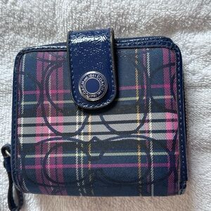 Coach Navy and Pink Plaid Wallet